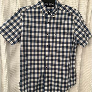 Nautica White, Navy, Gray and Blue Button-Down Plaid Shirt, Men's M, Cot…